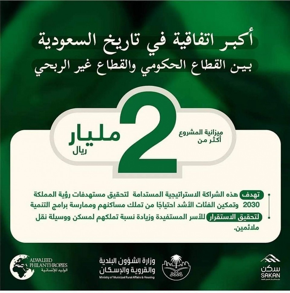 مؤسسة الوليد للإنسانية توقع إتفاقية تعاون مع مدينة سلطان بن عبدالعزيز للخدمات الإنسانية